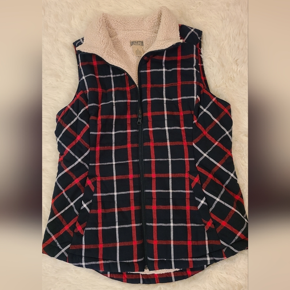 DULUTH TRADING Women's Quilted Plaid Flannel Fleece-Lined Sherpa Vest-Size Small